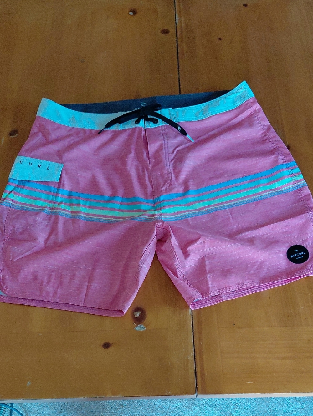 Rip Curl Pink Board Shorts with Teal Striping Mens 36